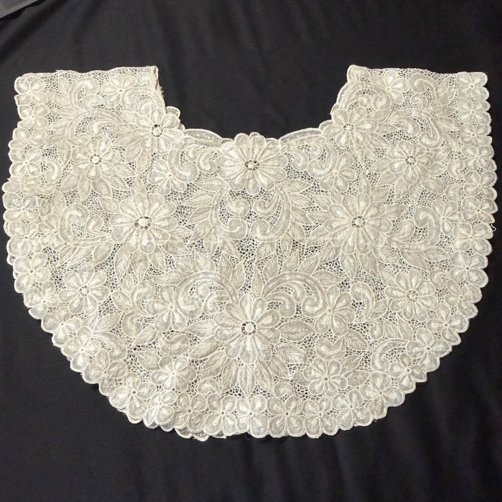Vtg Sequin Floral Lace Capelet Collar Yoke Applique White Bridal Wedding Trim - Picture 4 of 6